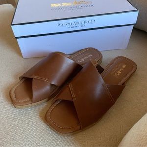 Coach and Four Leather Slides 6 Made in Italy NWB